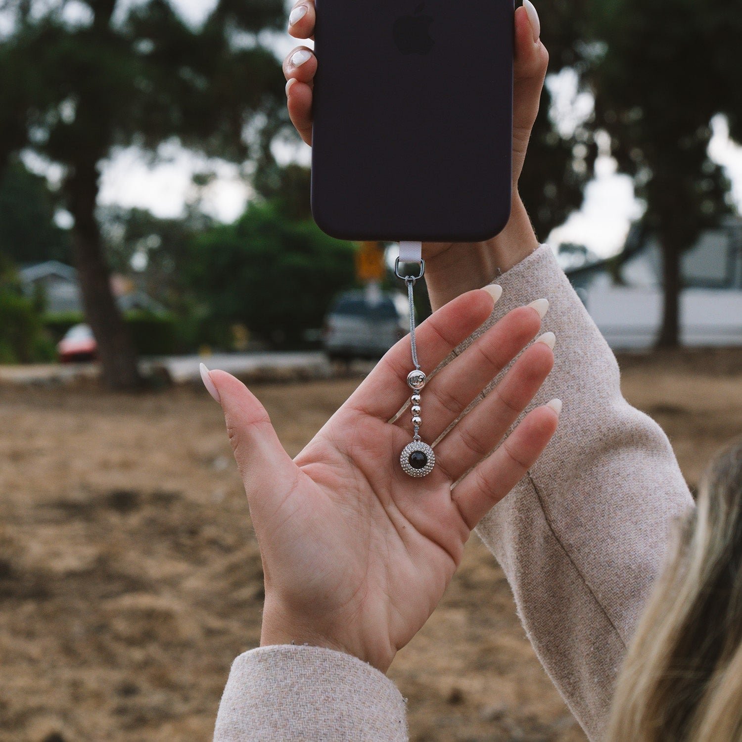 Personalized Pavé Circle Photo Phone Charm - Image 2