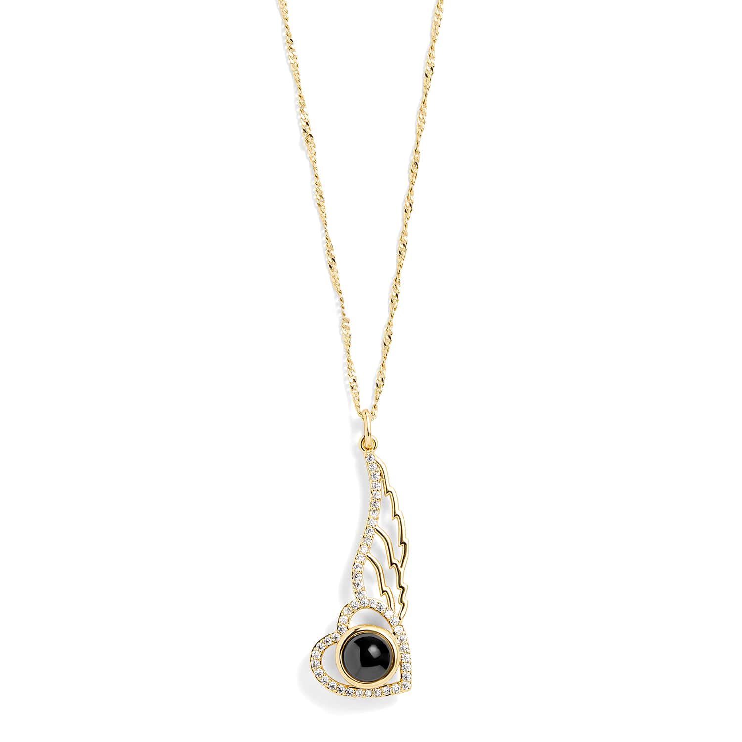 Personalized Pavé Angel Wing Photo Necklace - Image 2