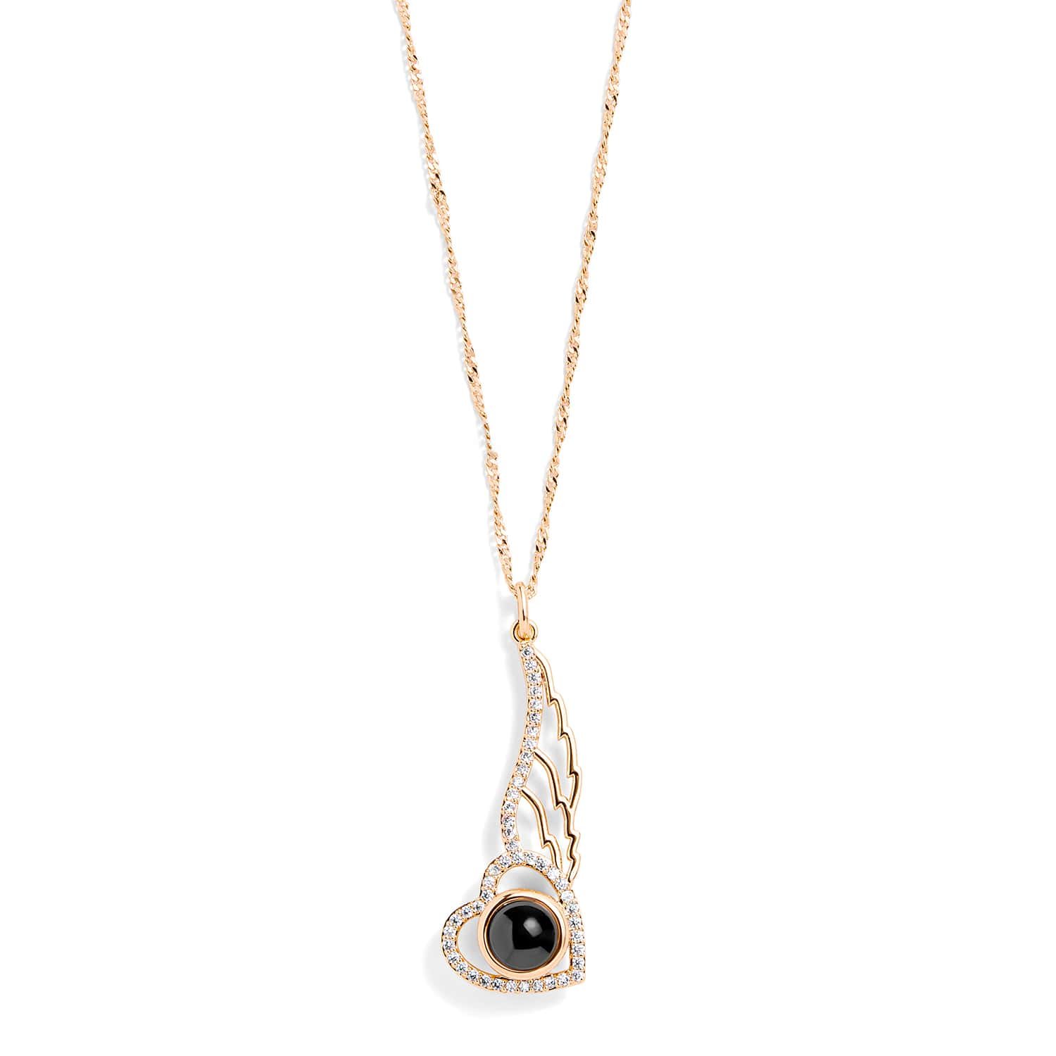 Personalized Pavé Angel Wing Photo Necklace - Image 3