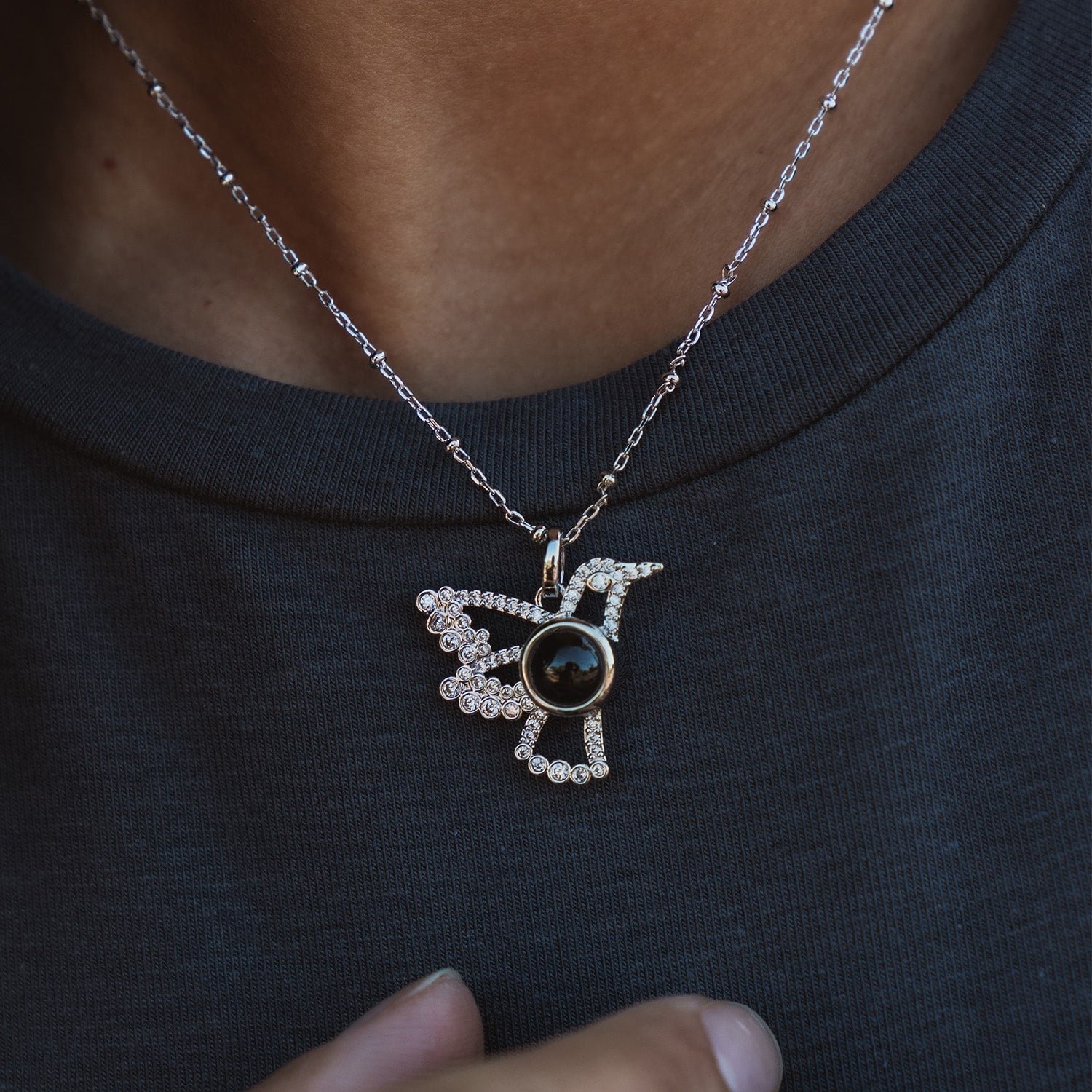 Personalized Pavé Bird Photo Necklace - Image 4