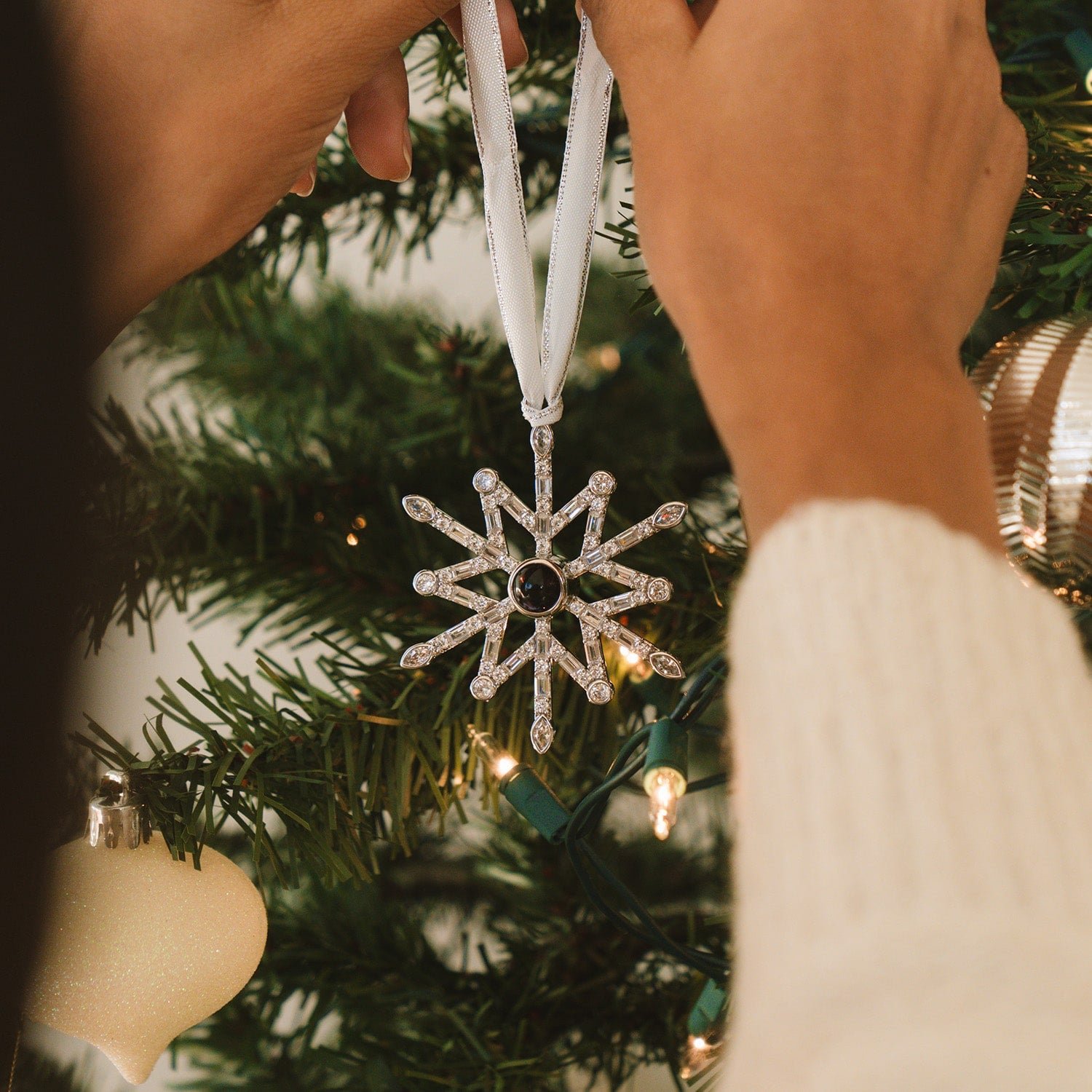 Personalized Nordic Snowflake Photo Ornament - Image 2