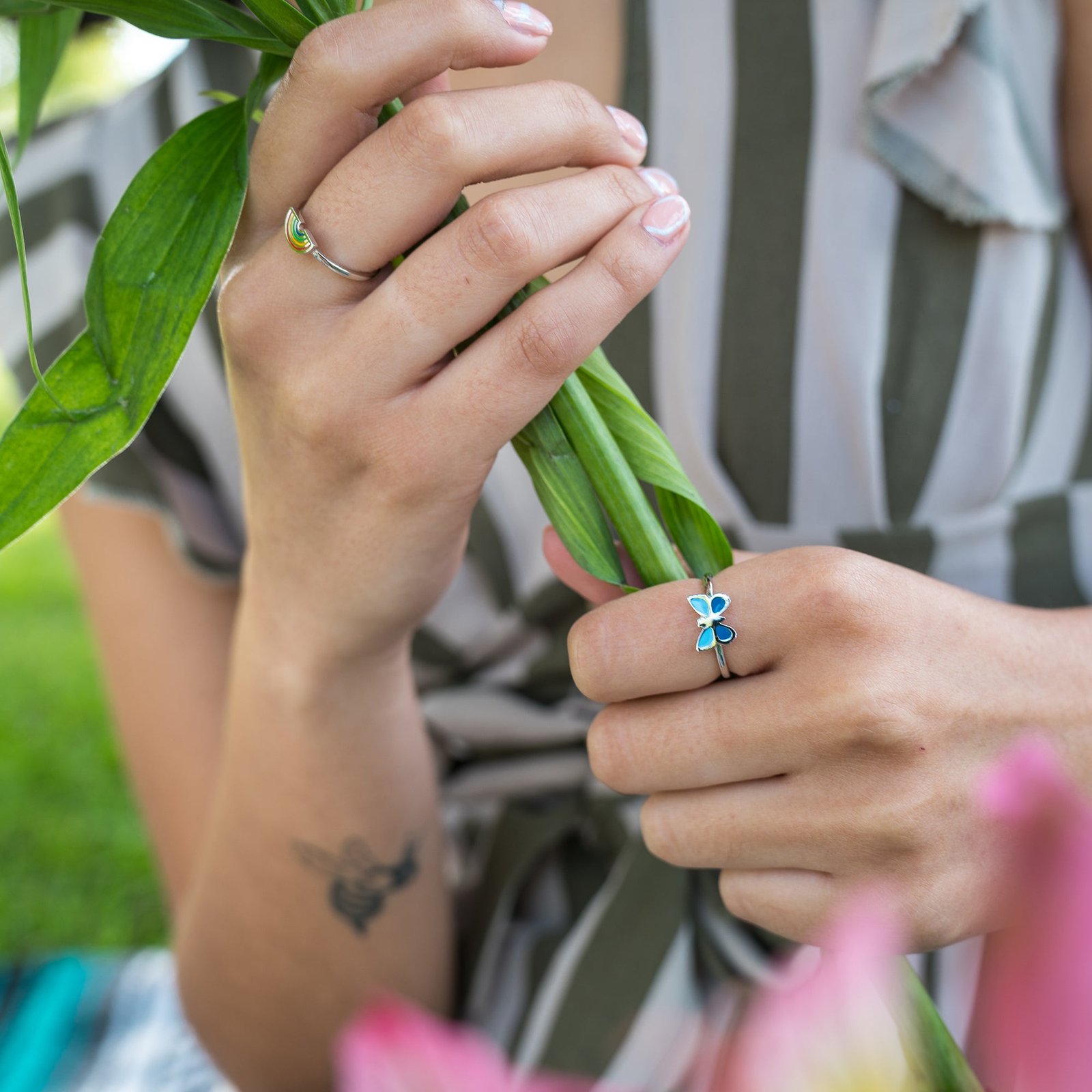 Silvery Blue Butterfly Ring - Image 2
